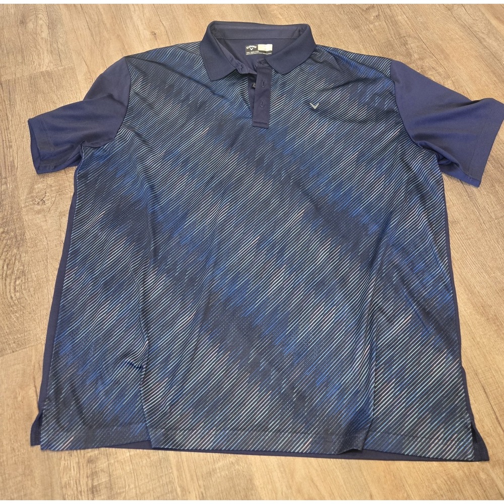 Callaway Opti Dri Golf Polo Shirt Striped Blue Mens XXL